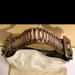 Be&D White + Snakeskin Hobo Leather Bag